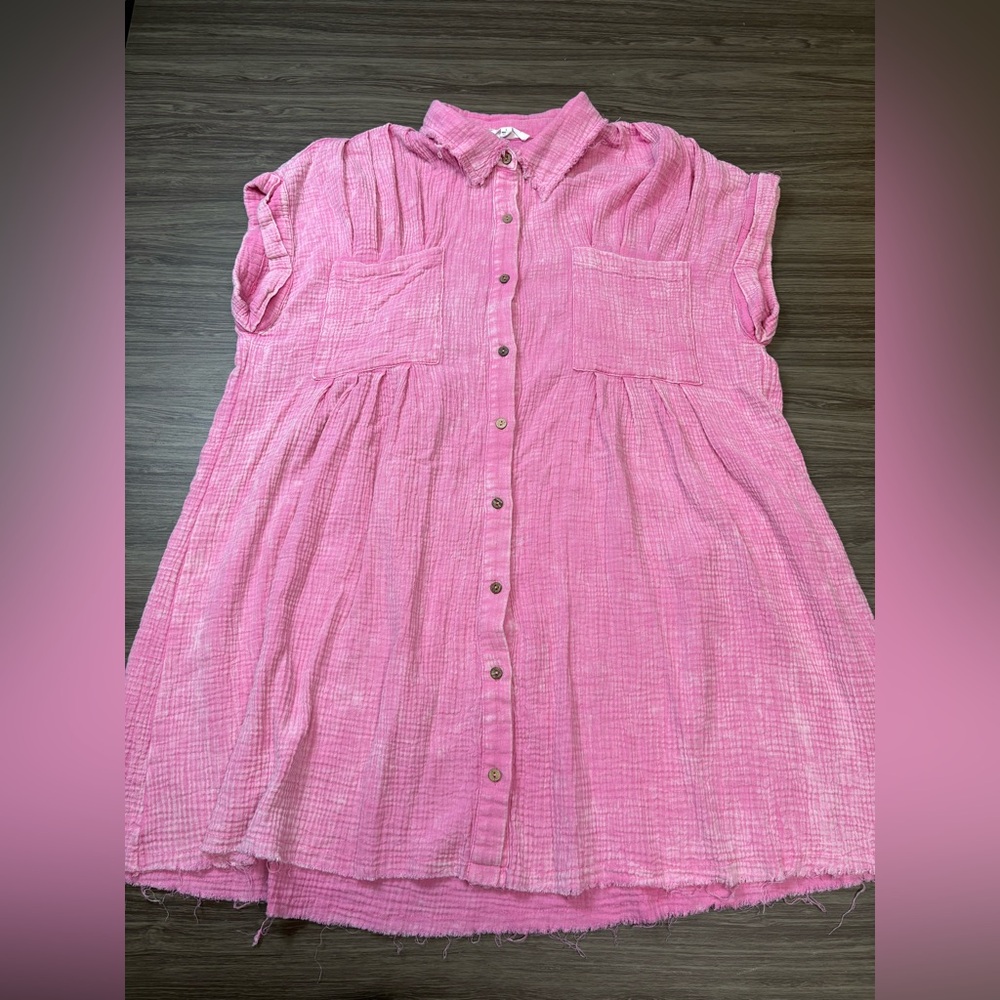 Sewn & Seen Oversized Pink Button Down Dress Size Large